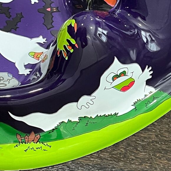 Vintage Ullman Halloween Witch Trick or Treat Candy Bowl 13” Spooky Pumpkin 3D - Picture 5 of 8